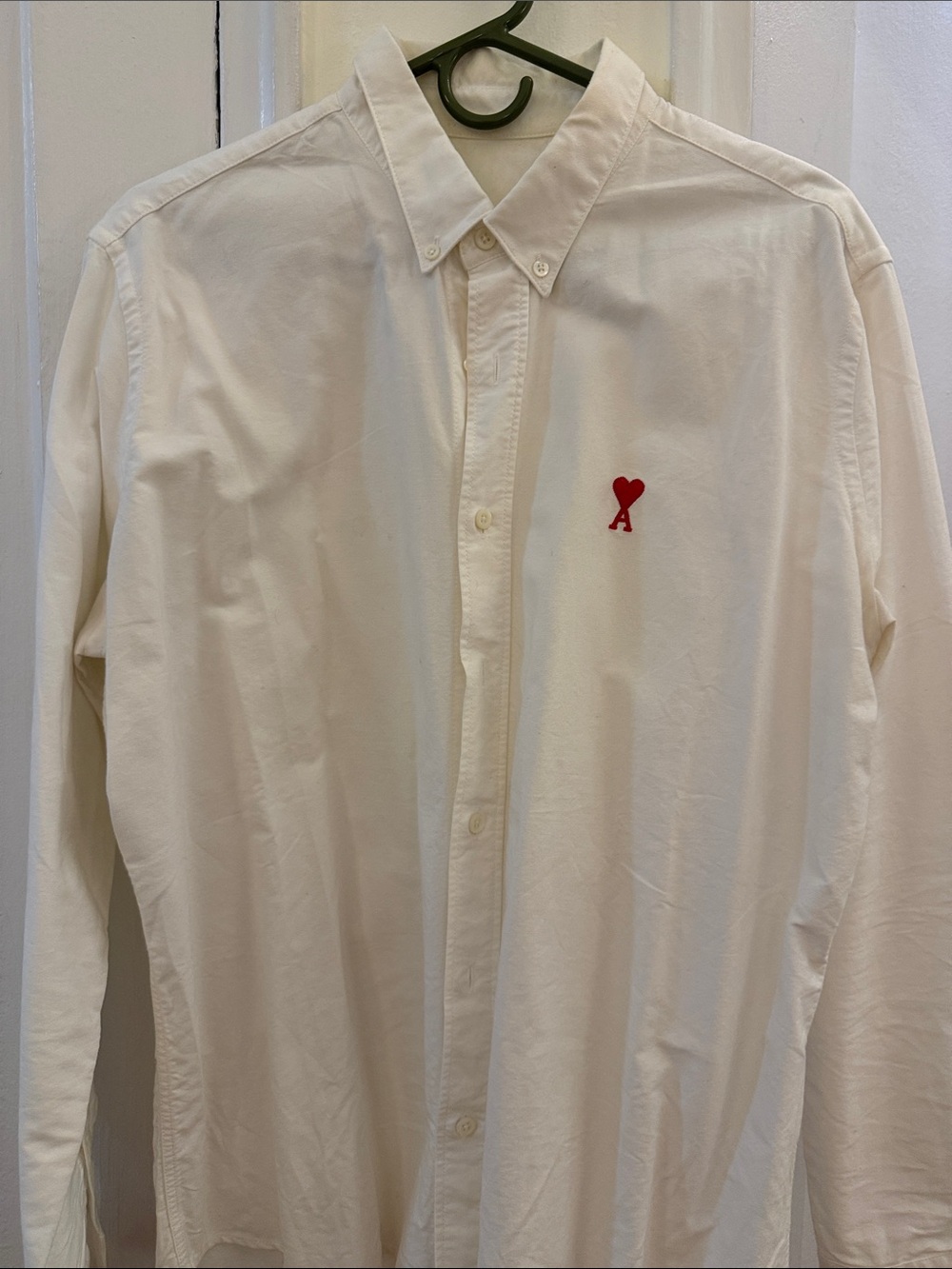 Ami Alexandre Mattiussi White Button-Down Shirt with Red Heart Logo